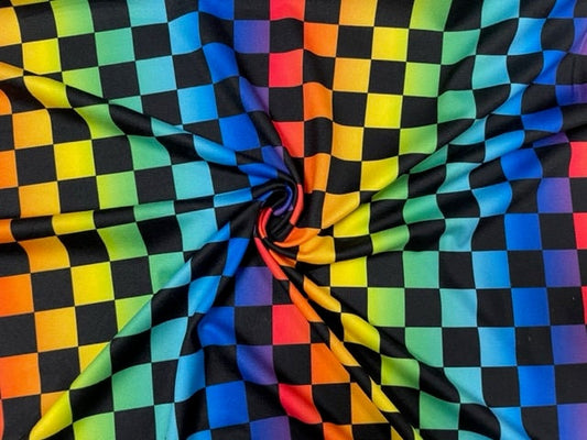 Rainbow Checkerboard DBP Print #633 Double Brushed Polyester Spandex Apparel Stretch Fabric 190 GSM 58"-60" Wide By The Yard