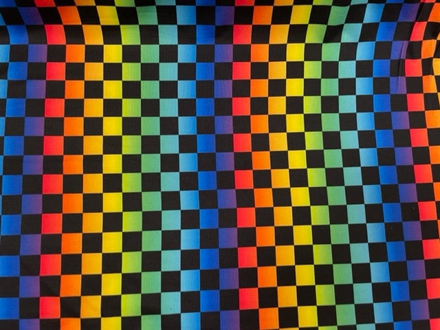 Rainbow Checkerboard DBP Print #633 Double Brushed Polyester Spandex Apparel Stretch Fabric 190 GSM 58"-60" Wide By The Yard