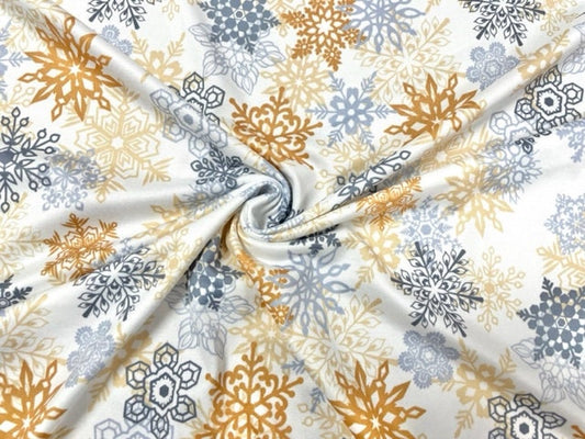 Snowflake Christmas Xmas DBP Print #642 Double Brushed Polyester Spandex Apparel Stretch Fabric 190 GSM 58"-60" Wide By The Yard