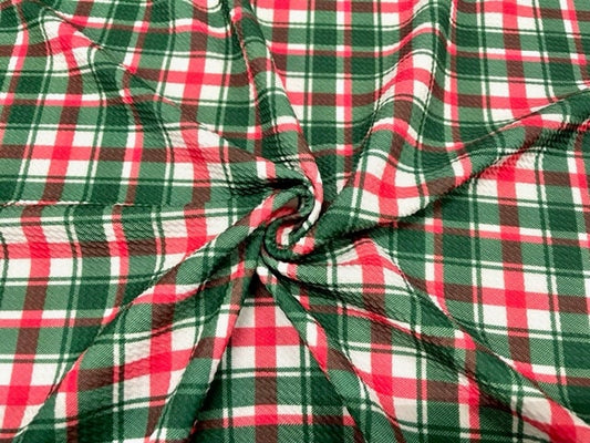 Christmas Xmas Plaid Bullet Print #628 Ribbed Scuba Techno Double Knit 2-Way Stretch Poly Spandex Apparel Craft Fabric 58"-60" Wide BTY
