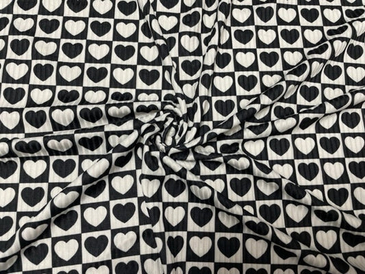 Checkerboard Hearts Valentine's Day 4x2 Rib Knit Print #153 Polyester Spandex Stretch 190GSM Apparel Fabric 58"-60" Wide By The Yard