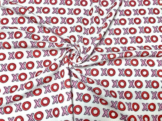 XOXO Valentine's Day Bullet Print #664 Ribbed Scuba Techno Double Knit 2-Way Stretch Poly Spandex Apparel Craft Fabric 58"-60" Wide BTY