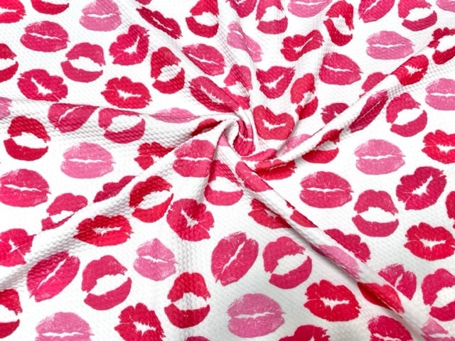 Lips Kiss Valentine's Day Bullet Print #666 Ribbed Scuba Techno Double Knit 2-Way Stretch Poly Spandex Apparel Craft Fabric 58"-60" Wide BTY