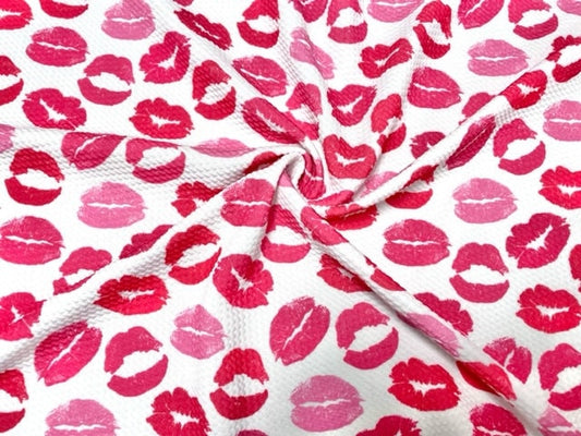Lips Kiss Valentine's Day Bullet Print #666 Ribbed Scuba Techno Double Knit 2-Way Stretch Poly Spandex Apparel Craft Fabric 58"-60" Wide BTY