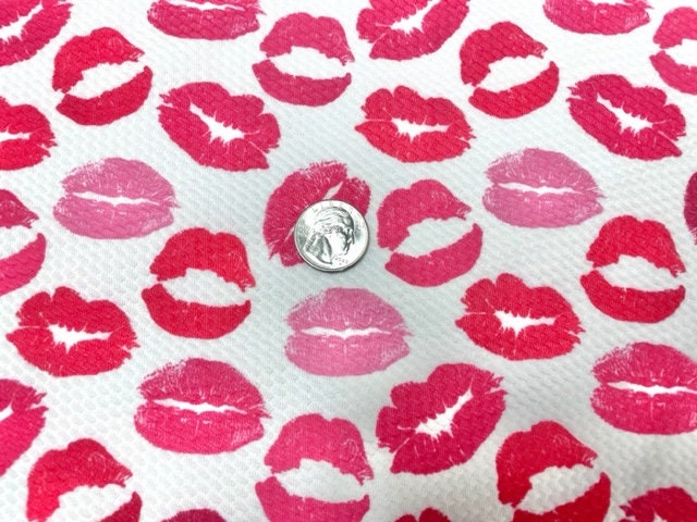 Lips Kiss Valentine's Day Bullet Print #666 Ribbed Scuba Techno Double Knit 2-Way Stretch Poly Spandex Apparel Craft Fabric 58"-60" Wide BTY