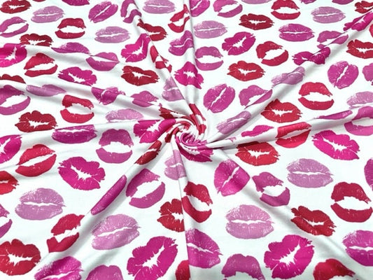 Lips Kiss Valentine's Day DBP Print #698 Double Brushed Polyester Spandex Apparel Stretch Fabric 190 GSM 58"-60" Wide By The Yard