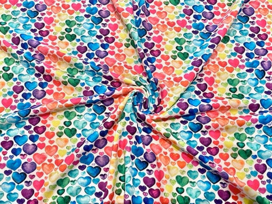 Rainbow Hearts Valentine's Day DBP Print #704 Double Brushed Polyester Spandex Apparel Stretch Fabric 190 GSM 58"-60" Wide By The Yard