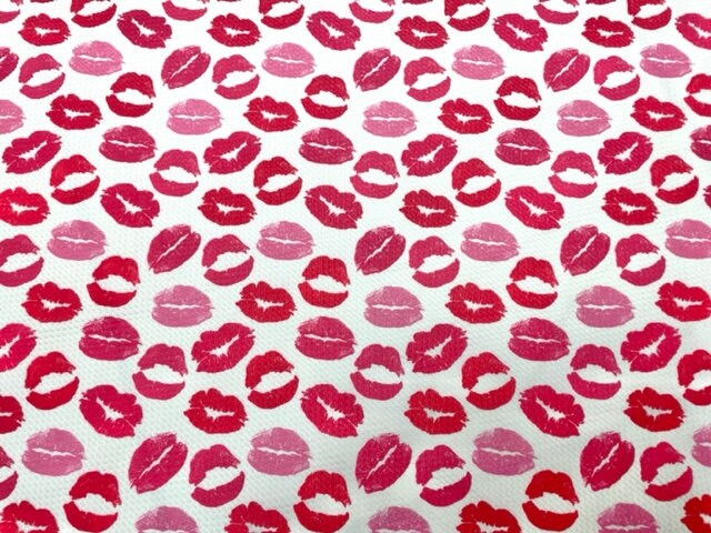 Lips Kiss Valentine's Day Bullet Print #666 Ribbed Scuba Techno Double Knit 2-Way Stretch Poly Spandex Apparel Craft Fabric 58"-60" Wide BTY