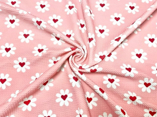 Daisy Hearts Valentine's Bullet Print #672 Ribbed Scuba Techno Double Knit 2-Way Stretch Poly Spandex Apparel Craft Fabric 58"-60" Wide BTY