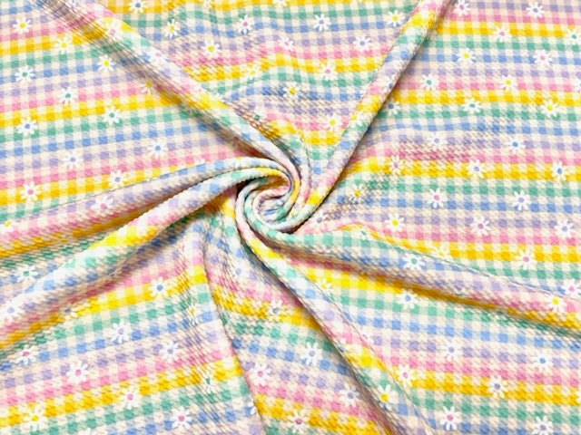 Spring Plaid Floral Bullet Print #705 Ribbed Scuba Techno Double Knit 2-Way Stretch Poly Spandex Apparel Craft Fabric 58"-60" Wide BTY