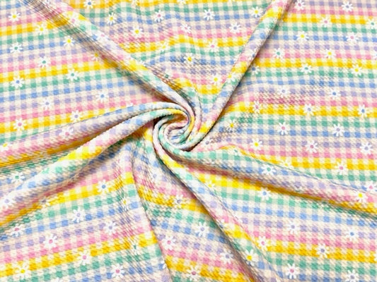 Spring Plaid Floral Bullet Print #705 Ribbed Scuba Techno Double Knit 2-Way Stretch Poly Spandex Apparel Craft Fabric 58"-60" Wide BTY