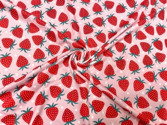 250 GSM DBP Strawberry Polka Dot Print #713 Double Brushed Polyester Spandex Apparel Stretch Fabric 58"-60" Wide By The Yard
