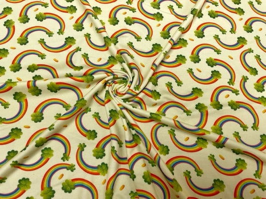 250 GSM DBP Rainbow Clover St. Patrick's Day Print #715 Double Brushed Polyester Spandex Apparel Stretch Fabric 58"-60" Wide By The Yard