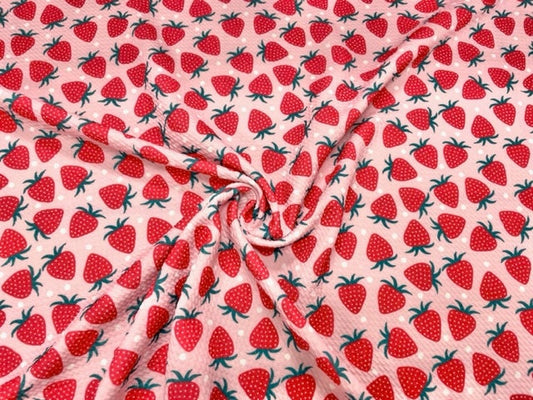 Strawberry Polka Dot Bullet Print #683 Ribbed Scuba Techno Double Knit 2-Way Stretch Poly Spandex Apparel Craft Fabric 58"-60" Wide BTY