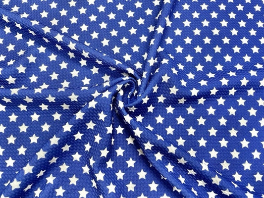 Stars Blue Bullet Print #690 Ribbed Scuba Techno Double Knit 2-Way Stretch Poly Spandex Apparel Craft Fabric 58"-60" Wide BTY