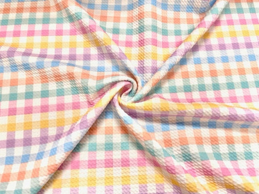 Pastel Gingham Bullet Print #693 Ribbed Scuba Techno Double Knit 2-Way Stretch Poly Spandex Apparel Craft Fabric 58"-60" Wide BTY