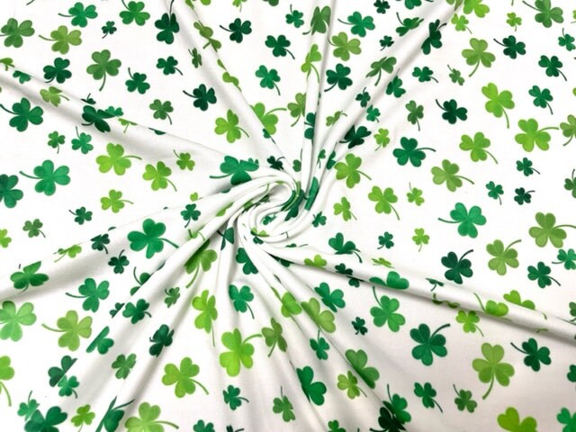 250 GSM DBP Four Leaf Clover St. Patrick's Day Print #719 Double Brushed Polyester Spandex Apparel Stretch Fabric 58"-60" Wide By The Yard