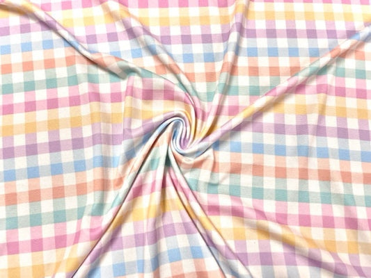 250 GSM DBP Plaid Spring Pastel Gingham Print #721 Double Brushed Polyester Spandex Apparel Stretch Fabric 58"-60" Wide By The Yard