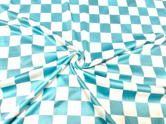 250 GSM DBP Checkerboard 3/4" Green White Print #876 Double Brushed Polyester Spandex Apparel Stretch Fabric 58"-60" Wide By The Yard