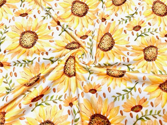 250 GSM DBP Sunflower Floral Print #862 Double Brushed Polyester Spandex Apparel Stretch Fabric 58"-60" Wide By The Yard