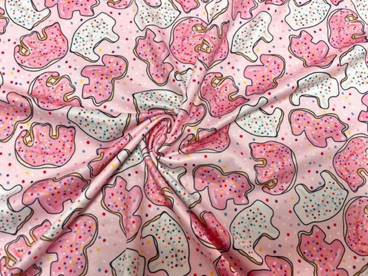250 GSM DBP Brittany Frost Designs Pink Cookies Print #926 Double Brushed Polyester Spandex Apparel Stretch Fabric  58"-60" Wide By The Yard