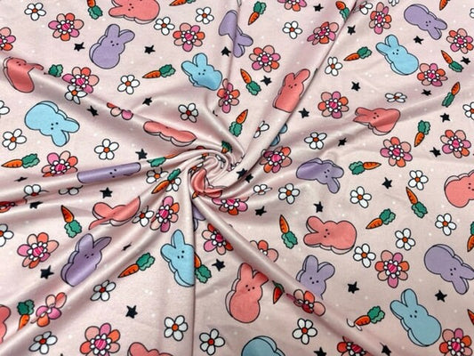 250 GSM DBP Brittany Frost Designs Peeps Floral Print #943 Double Brushed Polyester Spandex Apparel Stretch Fabric 58"-60" Wide By The Yard