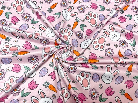 250 GSM DBP Brittany Frost Designs Bunny Paws Print #942 Double Brushed Polyester Spandex Apparel Stretch Fabric 58"-60" Wide By The Yard