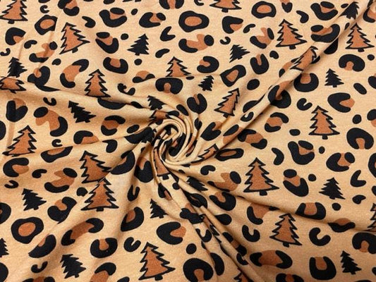 Leopard Spot Xmas Tree Cotton Spandex Print #103 230GSM Jersey Knit Stretch Exercise Apparel Fabric Photography 58"-60" Wide By The Yard