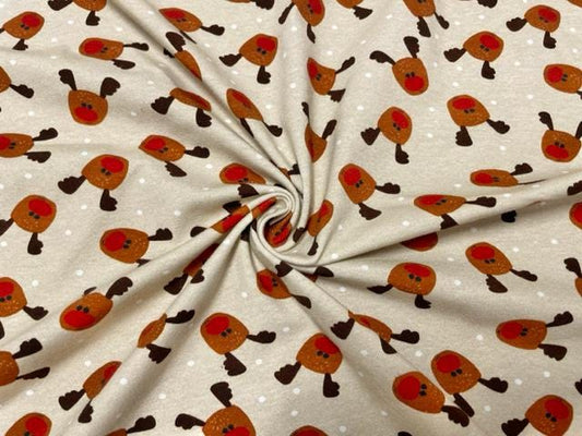 Brittany Frost Designs Reindeer Xmas Cotton Spandex Print #105 230GSM Jersey Knit Stretch Exercise Apparel Fabric 58"-60" Wide By The Yard