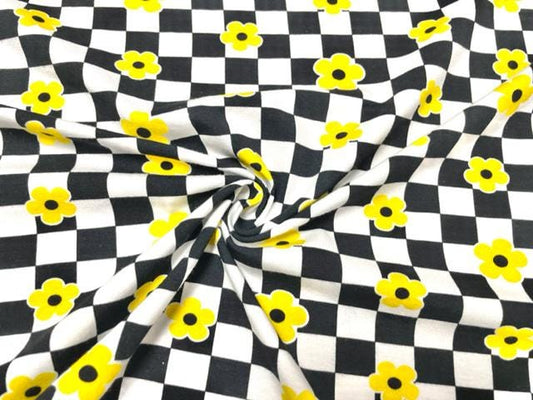 Checkerboard Floral Cotton Spandex Print #169 230GSM Jersey Knit Stretch Exercise Apparel Fabric Photography 58"-60" Wide By The Yard