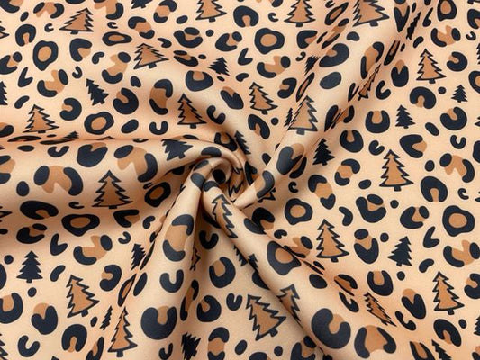 Leopard Xmas Tree Super Scuba Techno Print #201 Double Knit Stretch Fabric Poly Spandex Apparel Craft Fabric 58"-60" Wide By The Yard