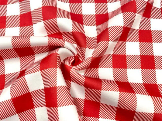 Buffalo Plaid Red White Super Scuba Techno Print #205 Double Knit Stretch Fabric Poly Spandex Apparel Craft Fabric 58"-60" Wide By The Yard