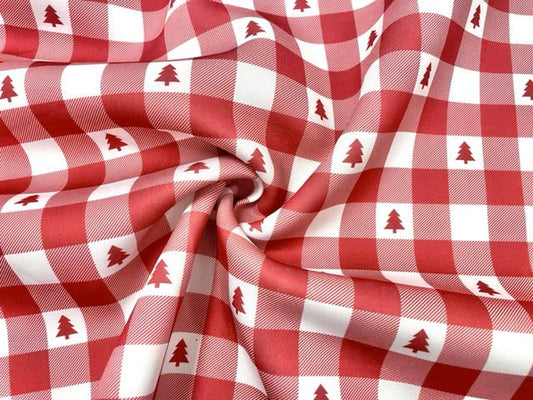 Buffalo Plaid Red Tree Super Scuba Techno Print #207 Double Knit Stretch Fabric Poly Spandex Apparel Craft Fabric 58"-60" Wide By The Yard