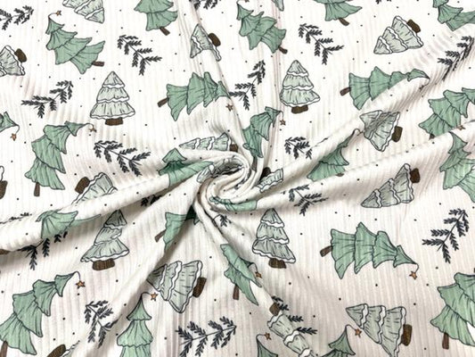 Brittany Frost Designs Christmas Tree DBP 4x2 Rib Knit Print #519 DBP Spandex Stretch 190GSM Apparel Fabric 58"-60" Wide By The Yard