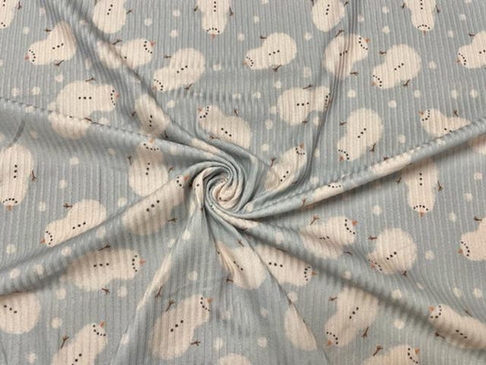 Brittany Frost Designs Snowman DBP 4x2 Rib Knit Print #526 DBP Spandex Stretch 190GSM Apparel Fabric 58"-60" Wide By The Yard