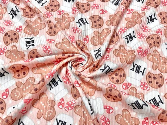 Brittany Frost Designs Milk And Cookies DBP 4x2 Rib Knit Print #530 DBP Spandex Stretch 190GSM Apparel Fabric 58"-60" Wide By The Yard