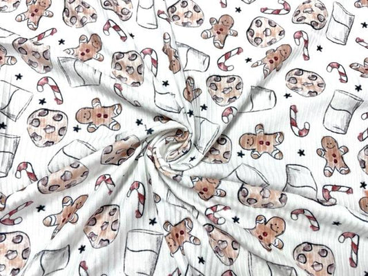 Brittany Frost Designs Milk And Cookies DBP 4x2 Rib Knit Print #531 DBP Spandex Stretch 190GSM Apparel Fabric 58"-60" Wide By The Yard