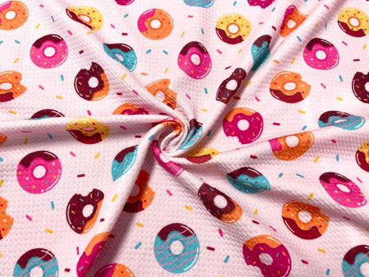 Donuts Sprinkles Bullet Print #859 Ribbed Scuba Techno Double Knit 2-Way Stretch Poly Spandex Apparel Craft Fabric 58"-60" Wide BTY