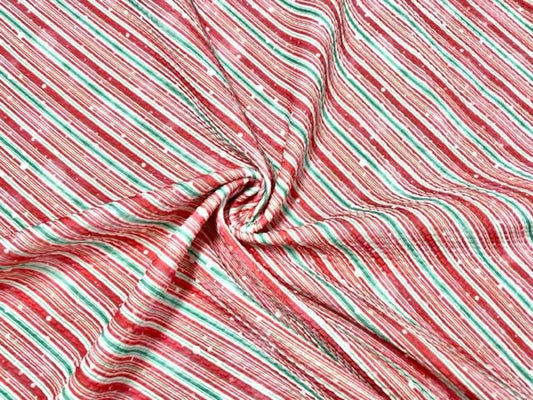 Candy Cane Stripe Sparkle Bullet Print #866 Ribbed Scuba Techno Double Knit 2-Way Stretch Poly Spandex Apparel Craft Fabric 58"-60" Wide BTY