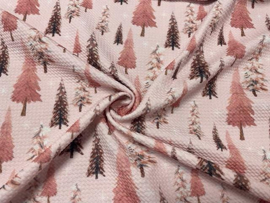 Christmas Tree Xmas Pink Bullet Print #875 Ribbed Scuba Techno Double Knit 2-Way Stretch Poly Spandex Apparel Craft Fabric 58"-60" Wide BTY