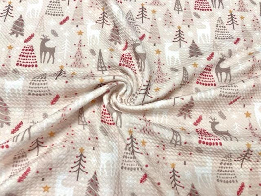 Christmas Tree Deer Bullet Print #876 Ribbed Scuba Techno Double Knit 2-Way Stretch Poly Spandex Apparel Craft Fabric 58"-60" Wide BTY