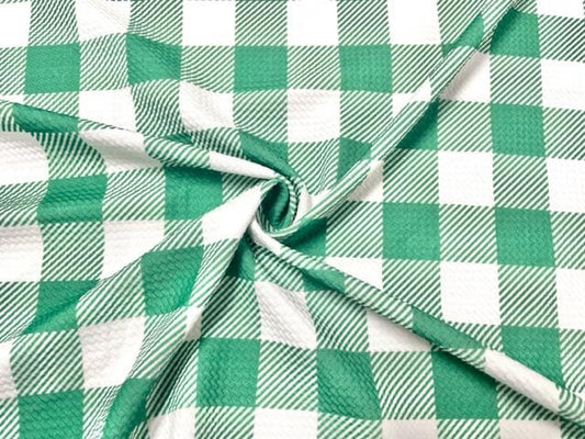 Buffalo Plaid Green Bullet Print #881 Ribbed Scuba Techno Double Knit 2-Way Stretch Poly Spandex Apparel Craft Fabric 58"-60" Wide BTY