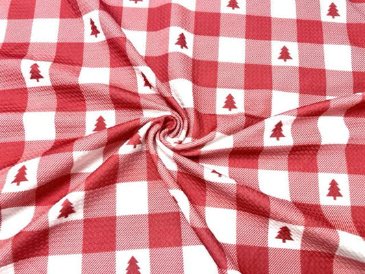 Buffalo Plaid Xmas Tree Bullet Print #882 Ribbed Scuba Techno Double Knit 2-Way Stretch Poly Spandex Apparel Craft Fabric 58"-60" Wide BTY