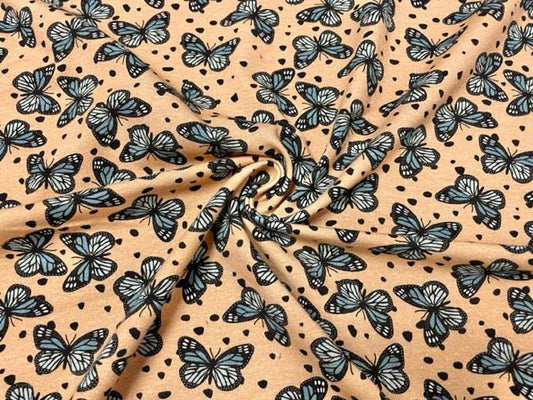 Brittany Frost Designs Butterfly Dot Cotton Spandex Print #100 230GSM Jersey Knit Stretch Exercise Apparel Fabric 58"-60" Wide By The Yard