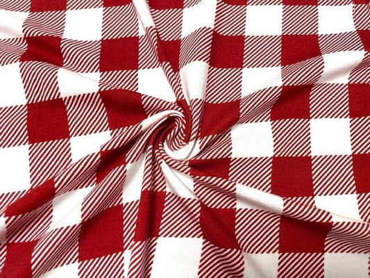 Buffalo Plaid Red White Cotton Spandex Print #114 230GSM Jersey Knit Stretch Exercise Apparel Fabric Photography 58"-60" Wide By The Yard