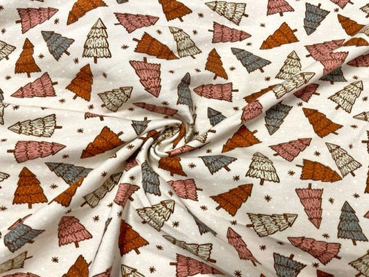 Brittany Frost Designs Christmas Tree Cotton Spandex Print #121 230GSM Jersey Knit Stretch Exercise Apparel Fabric 58"-60" Wide By The Yard