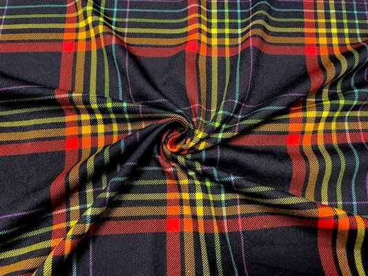 Holiday Plaid Rainbow Cotton Spandex Print #123 230GSM Jersey Knit Stretch Exercise Apparel Fabric Photography 58"-60" Wide By The Yard