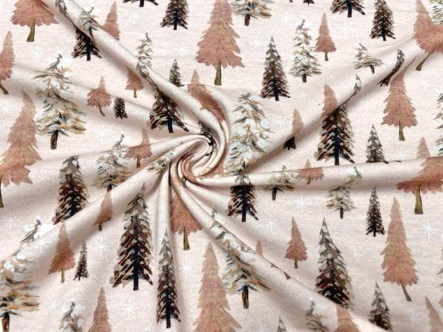 Christmas Tree Pink Cotton Spandex Print #130 230GSM Jersey Knit Stretch Exercise Apparel Fabric Photography 58"-60" Wide By The Yard
