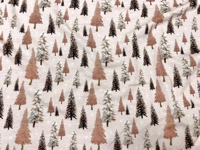 Christmas Tree Pink Cotton Spandex Print #130 230GSM Jersey Knit Stretch Exercise Apparel Fabric Photography 58"-60" Wide By The Yard