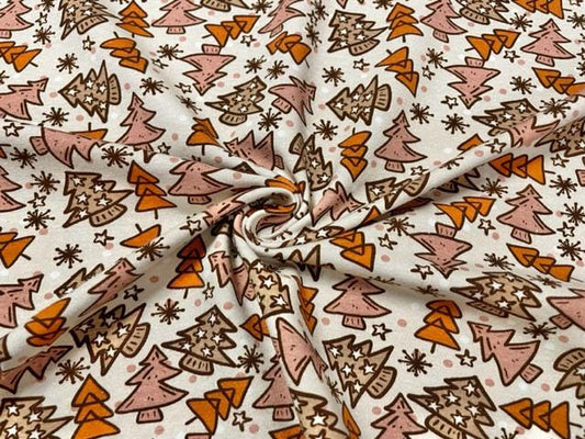 Brittany Frost Designs Christmas Tree Cotton Spandex Print #152 230GSM Jersey Knit Stretch Exercise Apparel Fabric 58"-60" Wide By The Yard